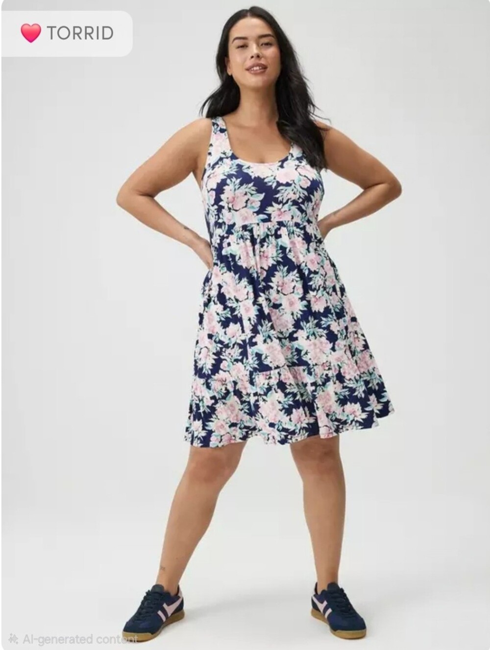 Torrid Navy with Pink Floral Sleeveless Tank Swing Dress w/pockets Size 6X NWT